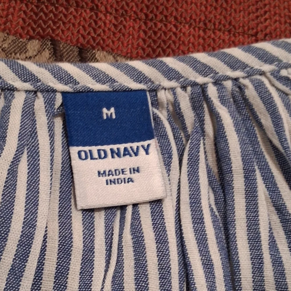 Old Navy Puff Sleeve‎ Lace Button Front Striped Blouse Lightweight Peasant Boho